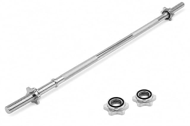 Barre chromée MAXXIVA de 120 cm avec prise centrale moletée croisée et colliers étoile
