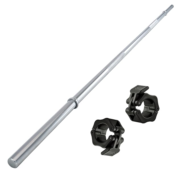 Barre chromée POWER-XTREME de 195 cm avec manchons lisses et colliers plastique à compression