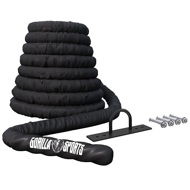 Corde ondulatoire GORILLA SPORTS avec support de fixation murale et poignées gainées