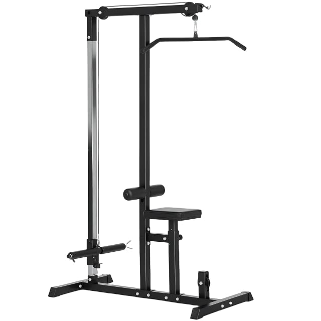 Station de tirage HOMCOM en acier noir avec assise et barre à triceps