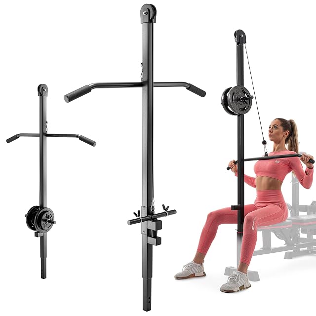Colonne de tirage Hop-Sport HS-1003LT, un montant unique sur deux platines murales, plot à disques en bas et barre de tirage en haut