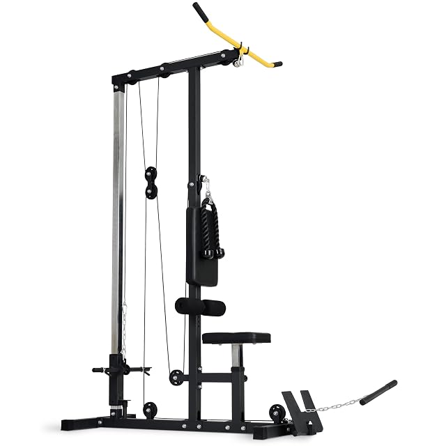Colonne de tirage Ultrasport avec assise, appui-jambes, barre de tirage et corde à triceps