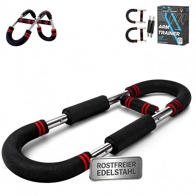 Twister MUSQEL PREMIUM fait de deux barres acier crochetées dans de la mousse noire à bandes rouges, boîte et plaque en acier inoxydable