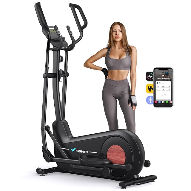 Vélo elliptique MERACH E27B3 avec bâti en acier fortement carboné et écran LCD intégré