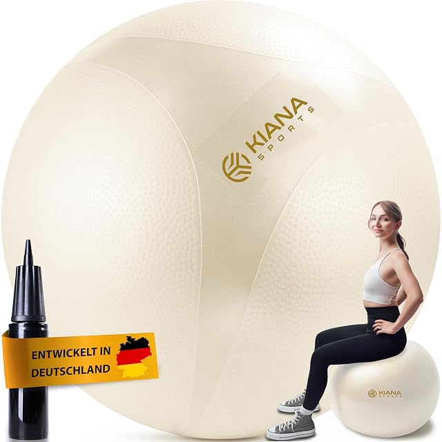 Ballon KIANA SPORTS crème à peau alvéolée, avec une pompe bâton et une bannière Entwickelt in Deutschland
