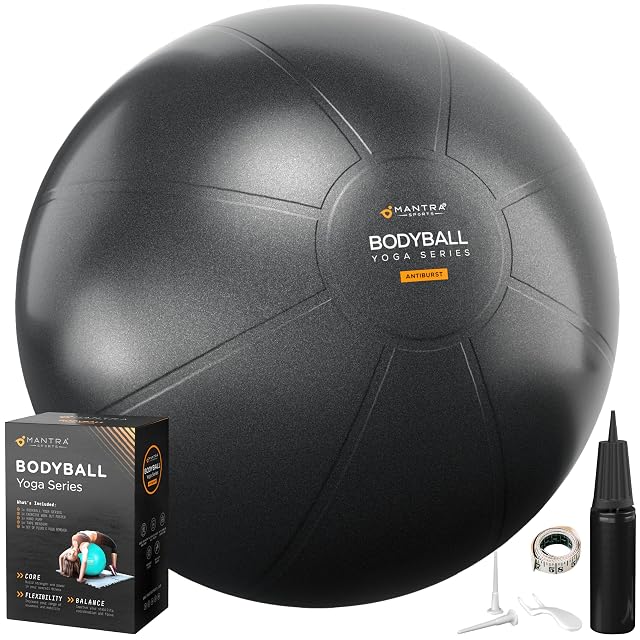 Ballon de gym MANTRA SPORTS à surface mate antidérapante, avec pompe et bouchons de valve de rechange