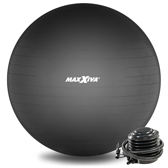 Ballon de gym anti-éclatement MAXXIVA noir de 85 cm avec pompe à pied