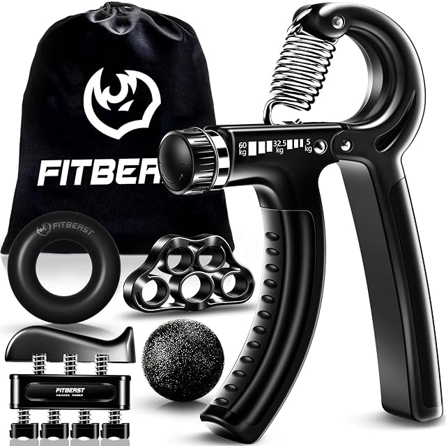 Jeu de musculation de la main FitBeast en cinq pièces avec poignée réglable et accessoires