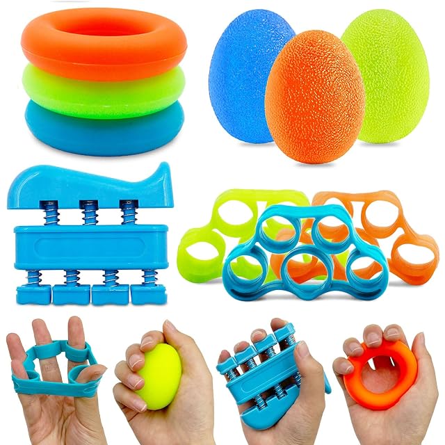 Jeu de musculation de la main Muvkeesa en dix pièces avec bandes, balles ovoïdes et anneaux