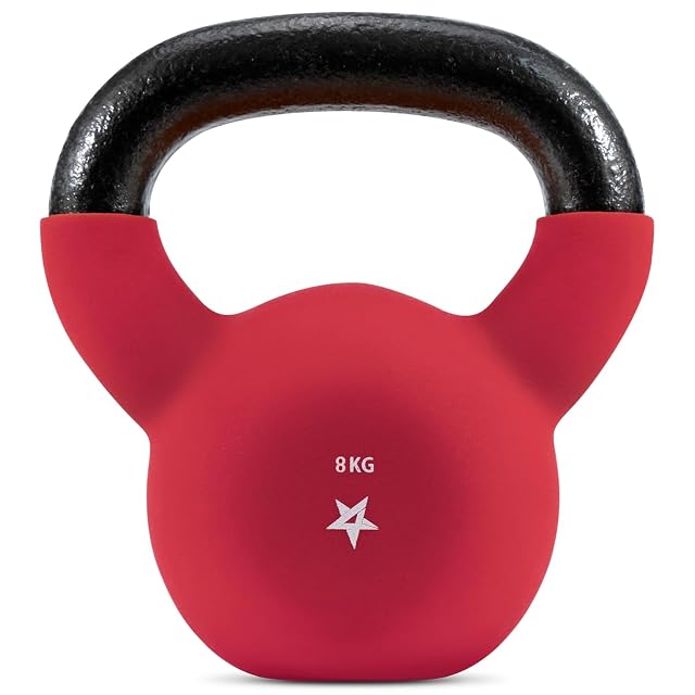 Kettlebell en fonte Yes4All rouge gainée de néoprène avec anse large et base plate