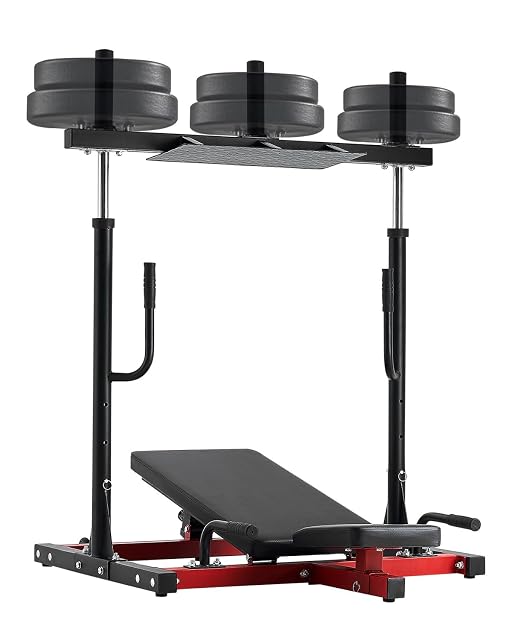 Presse à cuisses verticale VEVOR noire et rouge avec dossier et plateau de pieds