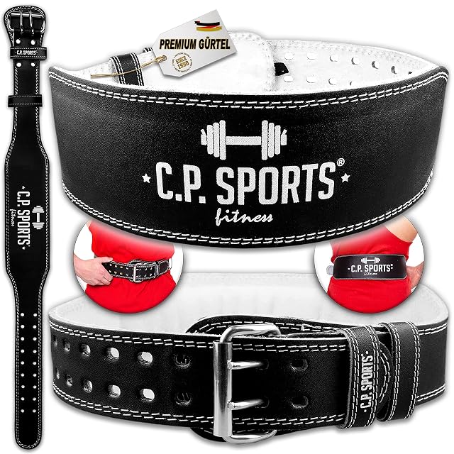 Ceinture d’entraînement C.P. Sports en cuir noir à face intérieure blanche et boucle à double ardillon