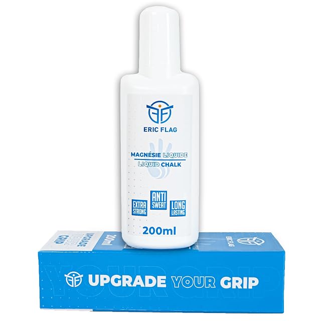 Flacon ERIC FLAG blanc de 200 ml étiqueté en bleu, posé sur sa boîte portant Upgrade Your Grip