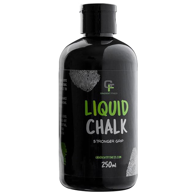 Flacon Gradient Fitness noir de 250 ml, motifs d’empreintes derrière l’étiquette, Liquid Chalk en vert et gris