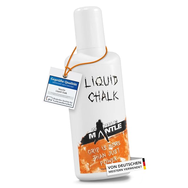 Flacon Mantle blanc avec un grimpeur orange, une étiquette IfV de qualité certifiée sur un cordon autour du col