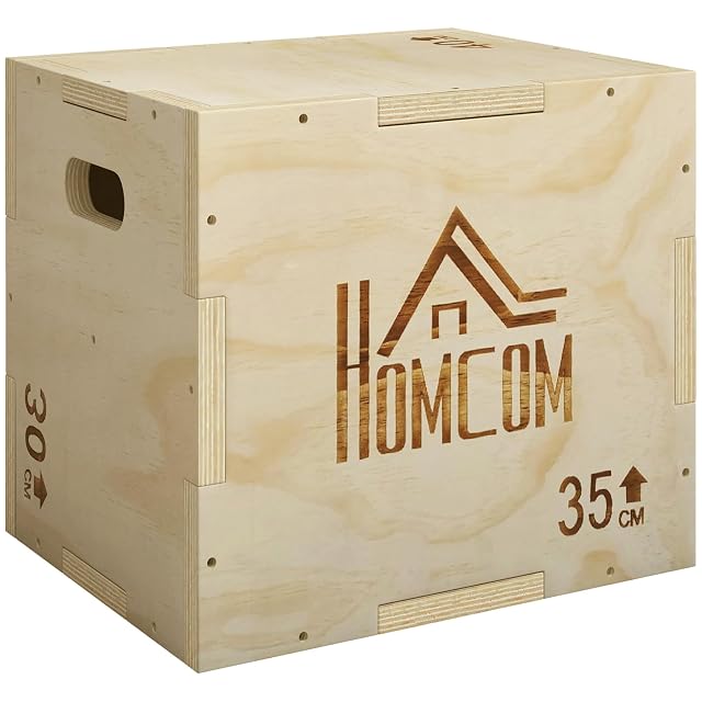 Plyo box en bois HOMCOM 3-en-1 en hêtre massif avec poignées découpées
