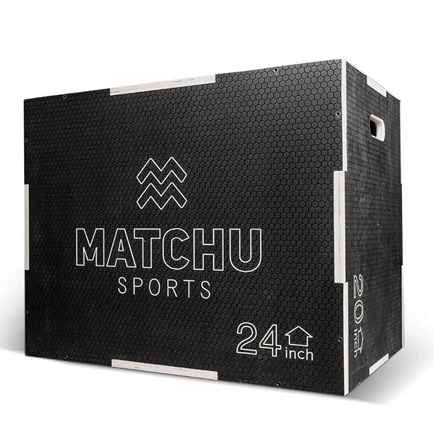 Plyo box en bois noir Matchu Sports avec revêtement antidérapant et poignées intégrées