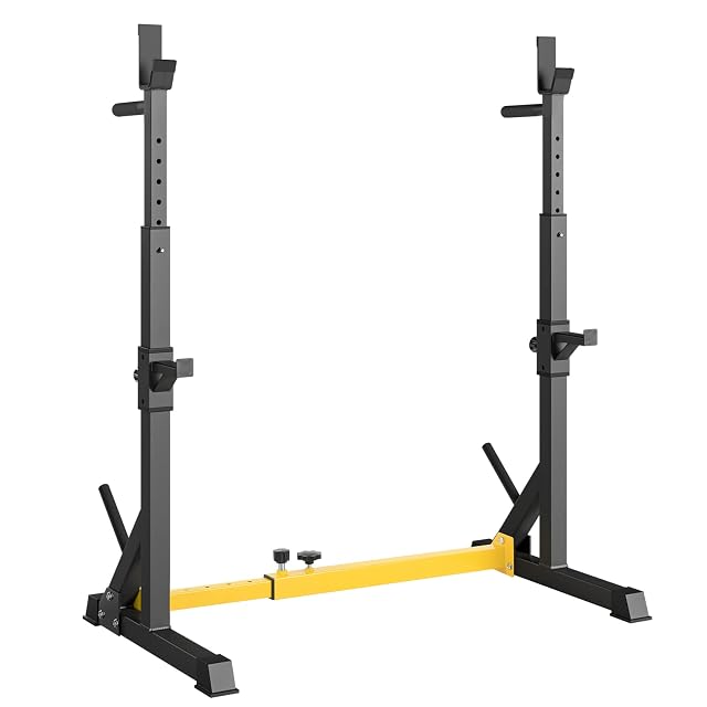 Chandelle de squat réglable LIFERUN jaune et noire avec appuis de sécurité