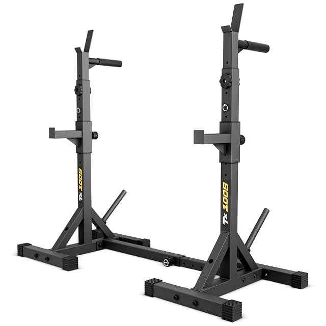 Chandelle de squat TREX SPORT TX-100S avec poignées à dips intégrées et rangement de disques