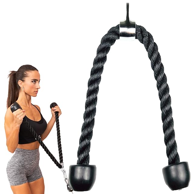 Longue corde à triceps MuscleForge en nylon noir avec mousqueton