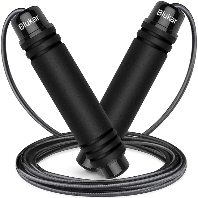Corde à sauter de vitesse Blukar avec poignées en mousse souple et câble acier gainé