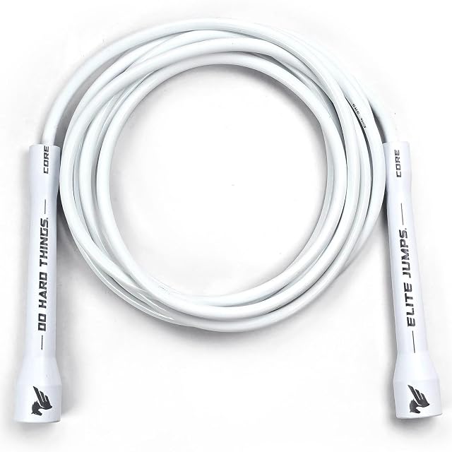Corde à sauter EliteSRS blanche en PVC de 6 mm avec de longues poignées