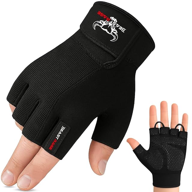 Mitaines d’entraînement BEAST RAGE noires à paume silicone texturée