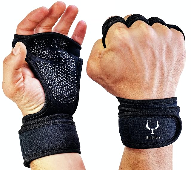Gants de salle Bullstep noirs à doigts ouverts avec bracelet de poignet intégré