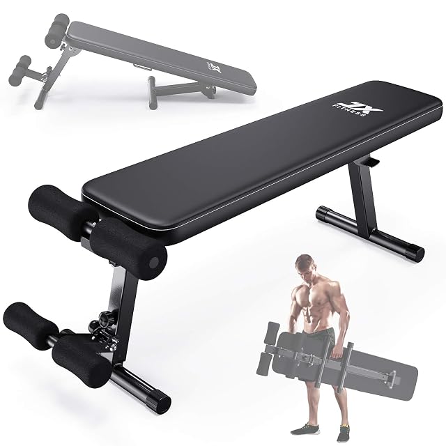 Banc multifonction pliable JX FITNESS avec maintien de jambes, montré à plat