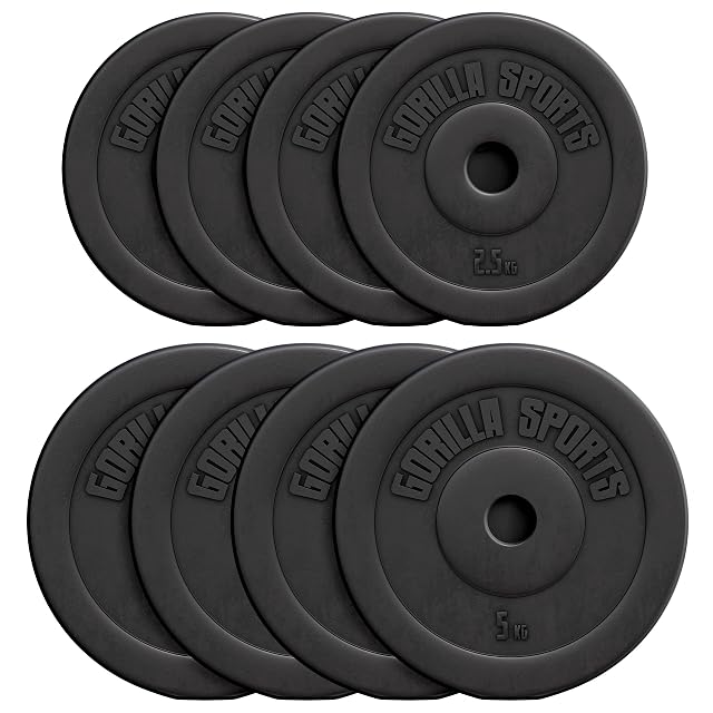 Disques GORILLA SPORTS noirs en plastique de plusieurs tailles avec alésages de 30 mm
