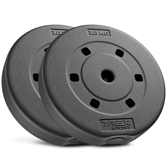 Paire de disques TREX SPORT noirs en plastique de 10 kg à bords biseautés