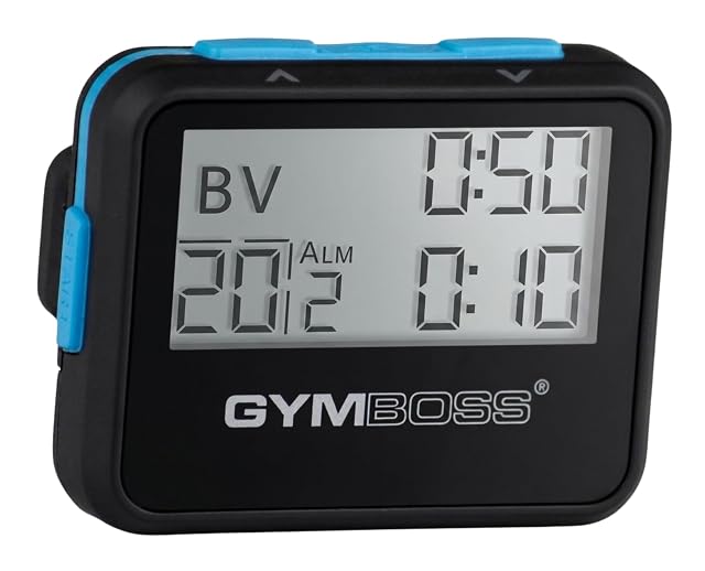 Minuteur à intervalles Gymboss noir et bleu avec clip de ceinture
