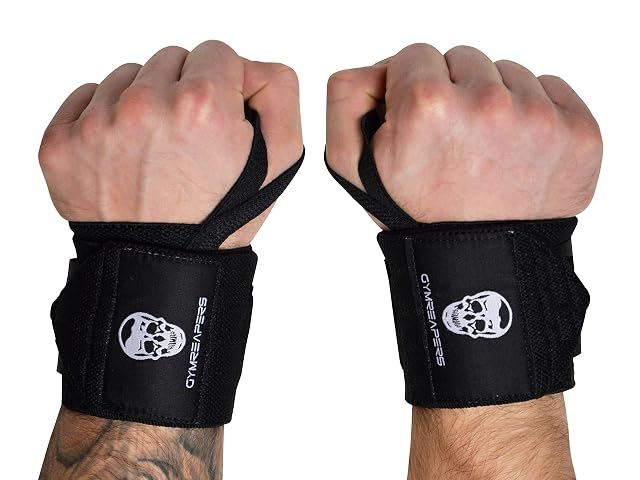 Bandes de poignet Gymreapers noires avec boucles de pouce renforcées et larges fermetures