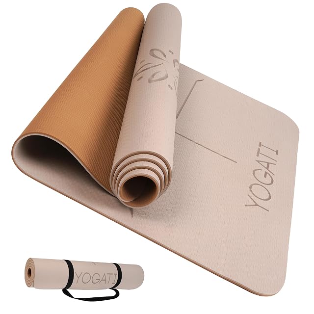 Tapis de yoga YOGATI imprimé de lignes d’alignement corporel avec une sangle de transport